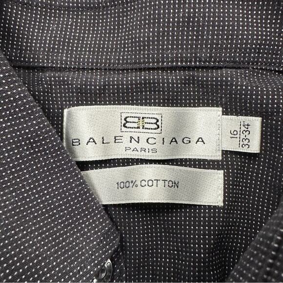 Balenciaga Paris Dark Navy Blue Check Long Sleeve Button Down Shirt Size 16 - Picture 6 of 8